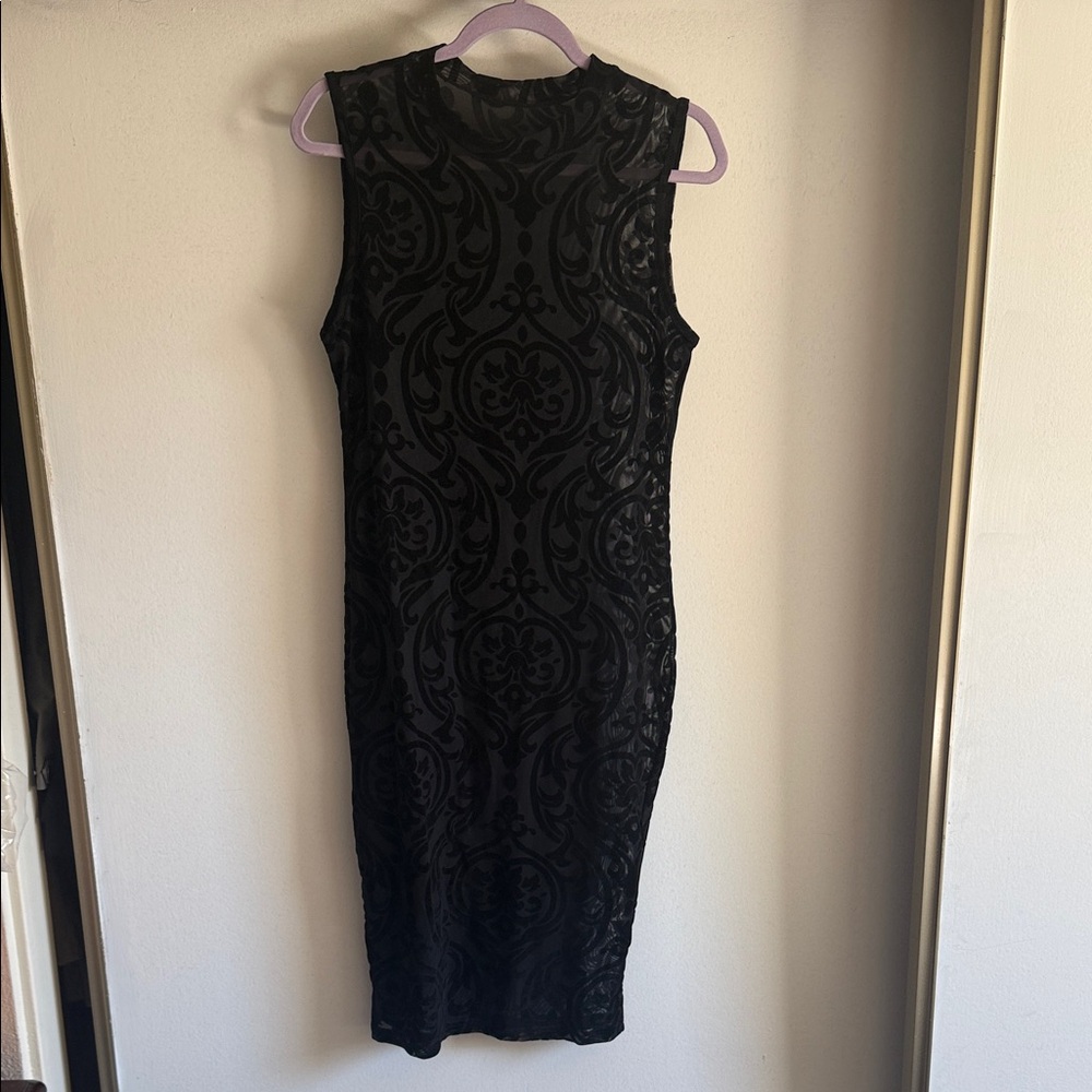 SHEIN Black Velvet Patterned Midi Dress - Picture 5 of 5